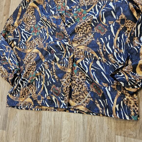 Vtg Norton McNaughton Animal Print Satin Blazer Womens 16 Cheetah Chains Artsy - Picture 5 of 10
